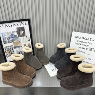 雪地靴 女秋冬复古百搭休闲短筒靴女鞋 2025新款 真皮厚底加绒勃肯鞋