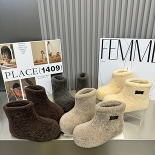 百搭棉鞋 2025冬季 加绒保暖雪地靴女鞋 真皮厚底增高羊羔毛毛鞋 新款