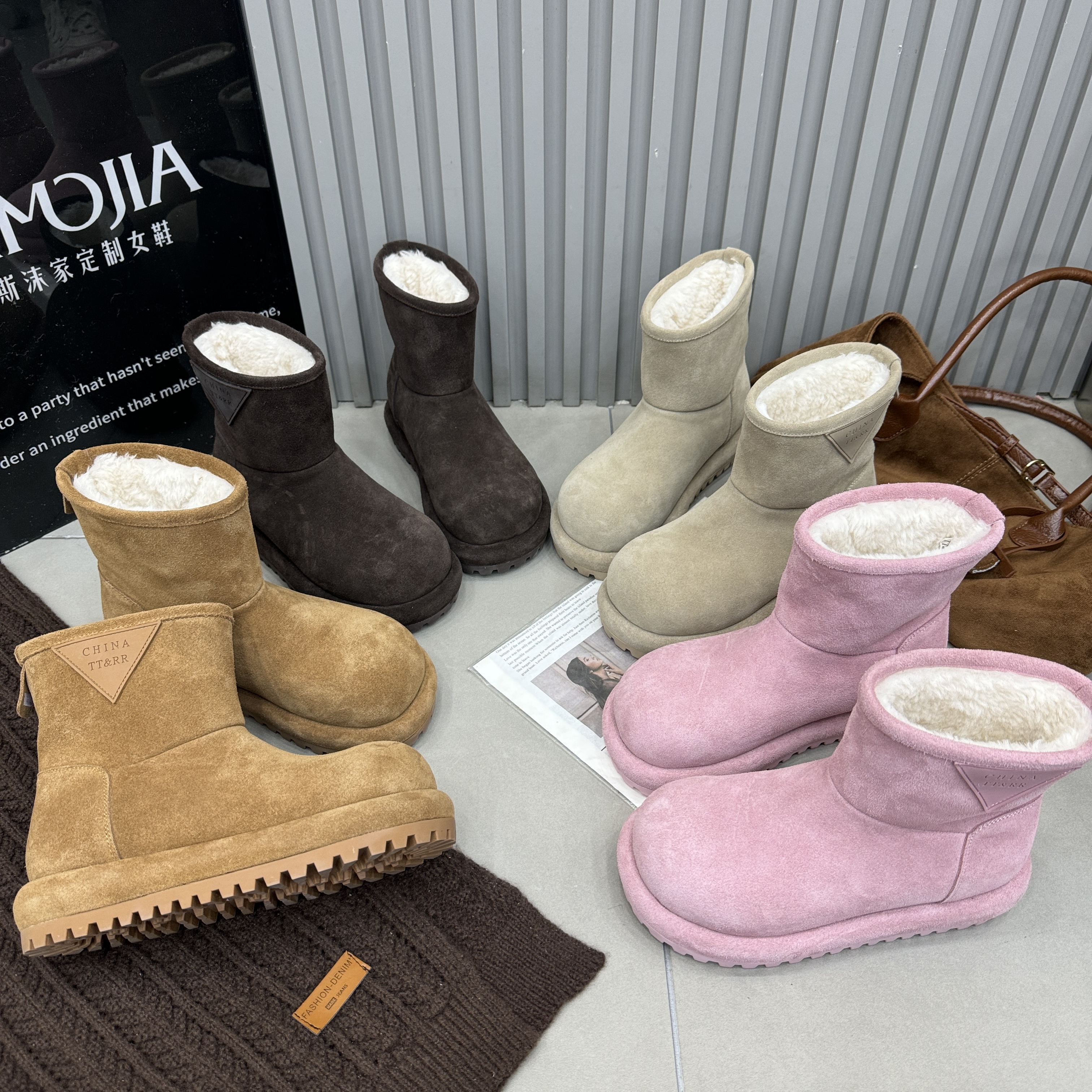 TTRR2025冬季新款厚底增高羊羔毛毛加绒保暖雪地靴短筒靴勃肯鞋女