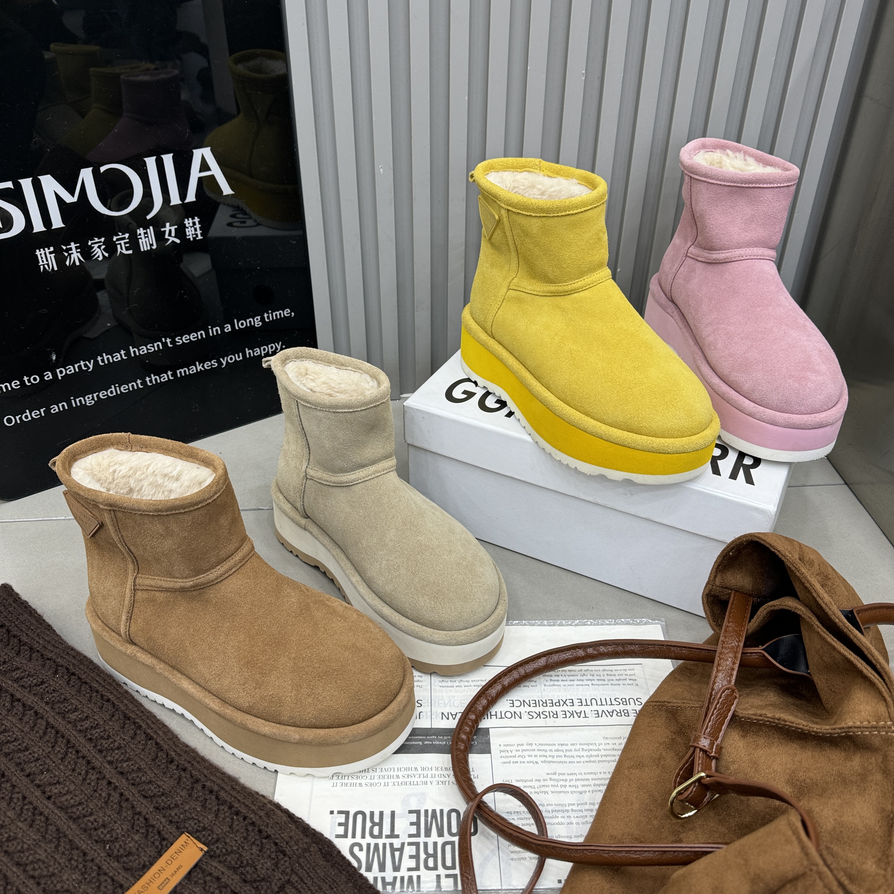 TTRR2025冬季新款磨砂真皮厚底增高羊羔毛毛加绒保暖雪地靴女鞋