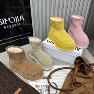 磨砂真皮厚底增高羊羔毛毛加绒保暖雪地靴女鞋 TTRR2025冬季 新款