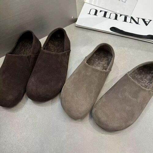 TTYY2026秋季新款磨砂真皮纯皮平底羊羔毛毛鞋百搭休闲女鞋勃肯鞋