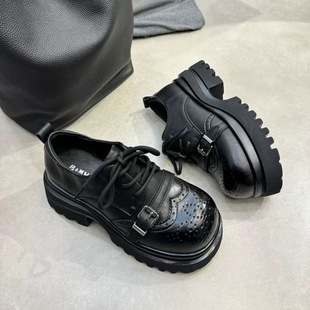 新款 女鞋 真皮厚底增高小皮鞋 单鞋 英伦风雕花乐福鞋 芭慕秀2026春季