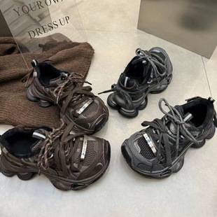 复古百搭加绒保暖棉鞋 女秋冬新款 真皮厚底松糕底弹簧底老爹鞋 新款