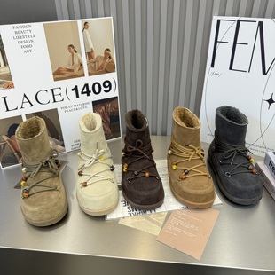 短靴 磨砂真皮厚底增高百搭加绒保暖绑带雪地靴女鞋 2025冬季 新款