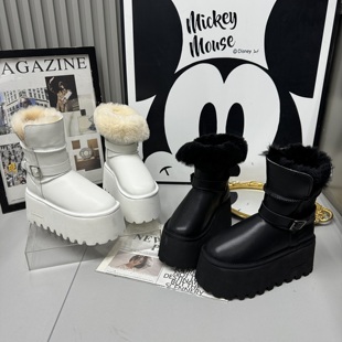 雪地靴 加绒秋冬百搭短筒靴保暖女鞋 2025新款 真皮厚底羊羔毛毛鞋