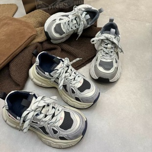 厚底松糕底增高保暖复古运动鞋 加绒2025新款 女款 小个子5CM老爹鞋