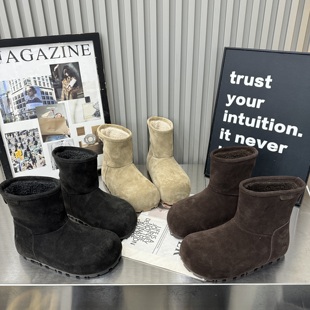 雪地靴勃肯鞋 2025新款 磨砂真皮内增高厚底加绒秋冬百搭短筒靴女鞋