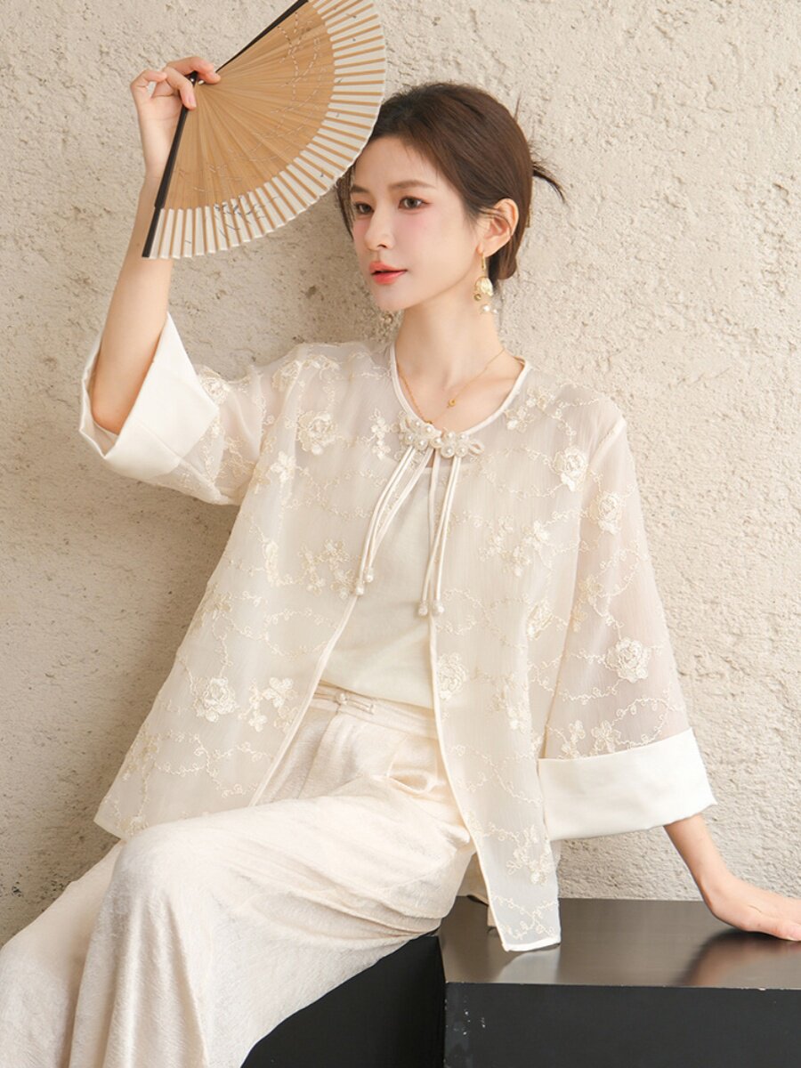 SUMMER TANG COSTUME WOMENS CLOTHING NATIONAL STYLE NEW CHINESE STYLE HANFU ROUND NECK JACQUARD WOMENS TOP HAND-BUCKLED AND ZEN TEA DRESS