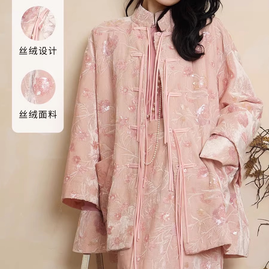 新中式国风桑蚕丝真丝外套丝绒