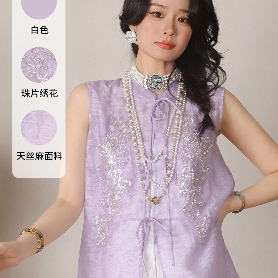 新中式马甲女外穿时尚国风天丝提花背心高级感夏薄款休闲百搭上衣
