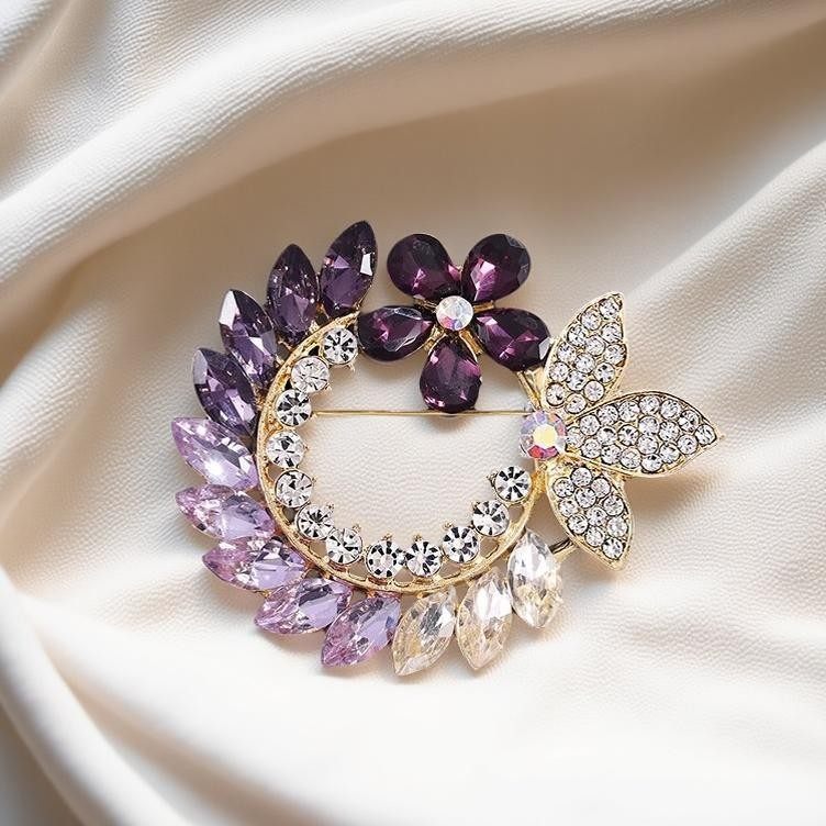 高级感小众设计奢华紫水晶花环胸针气质优雅领口固定防走光别针潮,饰品/流行首饰/时尚饰品新,胸针,淘宝优惠券,粉丝福利购,淘宝优惠卷
