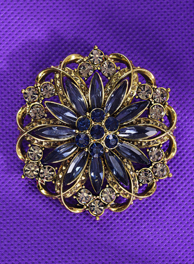 欧美热销复古个性玻璃水钻太阳花胸针女高档西装大衣别针胸花饰品