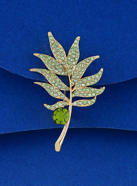 新款清新绿色树叶胸针小众设计感合金镶钻植物别针开衫防走光固定