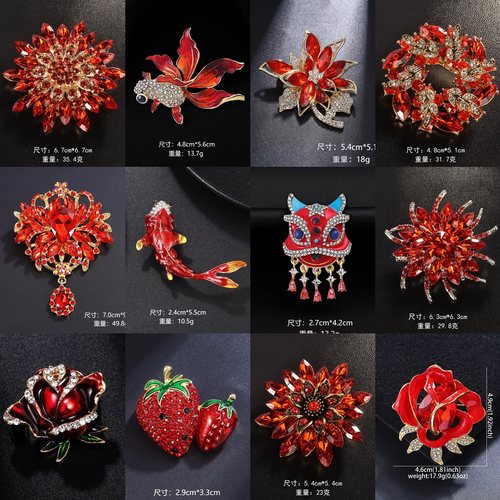 国风喜庆红色胸针新年装饰胸花