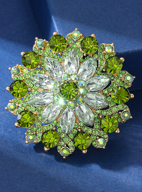 欧美跨境时尚创意绿色水晶玻璃花朵胸针气质优雅高档奢华西装胸花