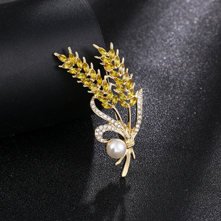 秋冬新款 外套配饰百搭 金色麦穗胸针时尚 高级感水钻别针女大衣西装