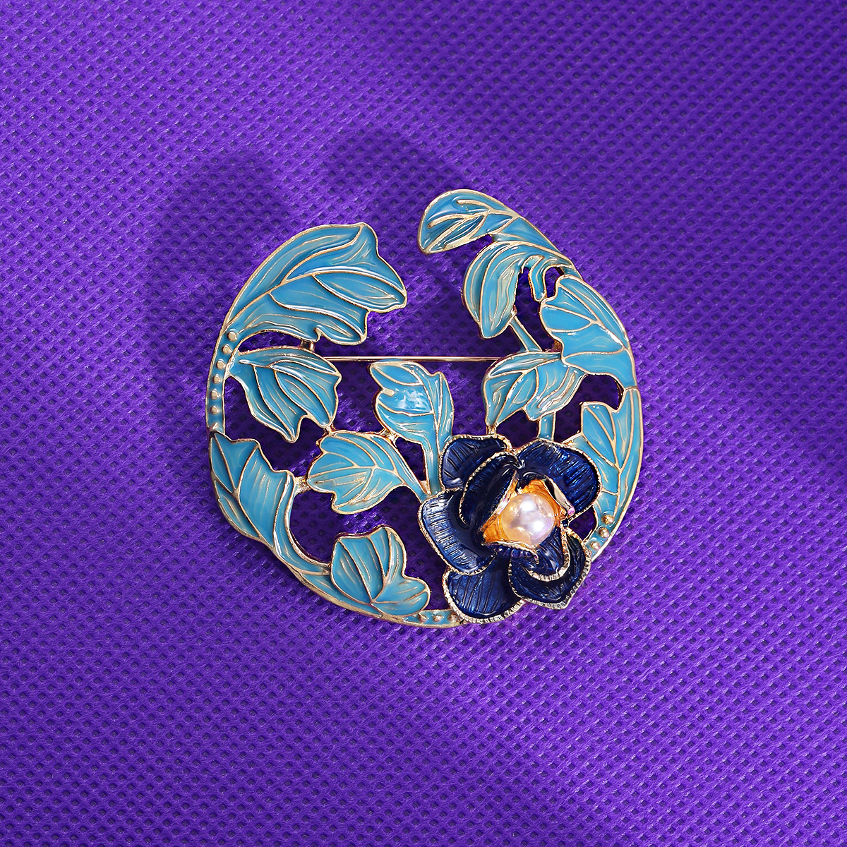 中式复古仿烧蓝花朵胸针古典气质优雅旗袍压襟胸花高级感服装饰品