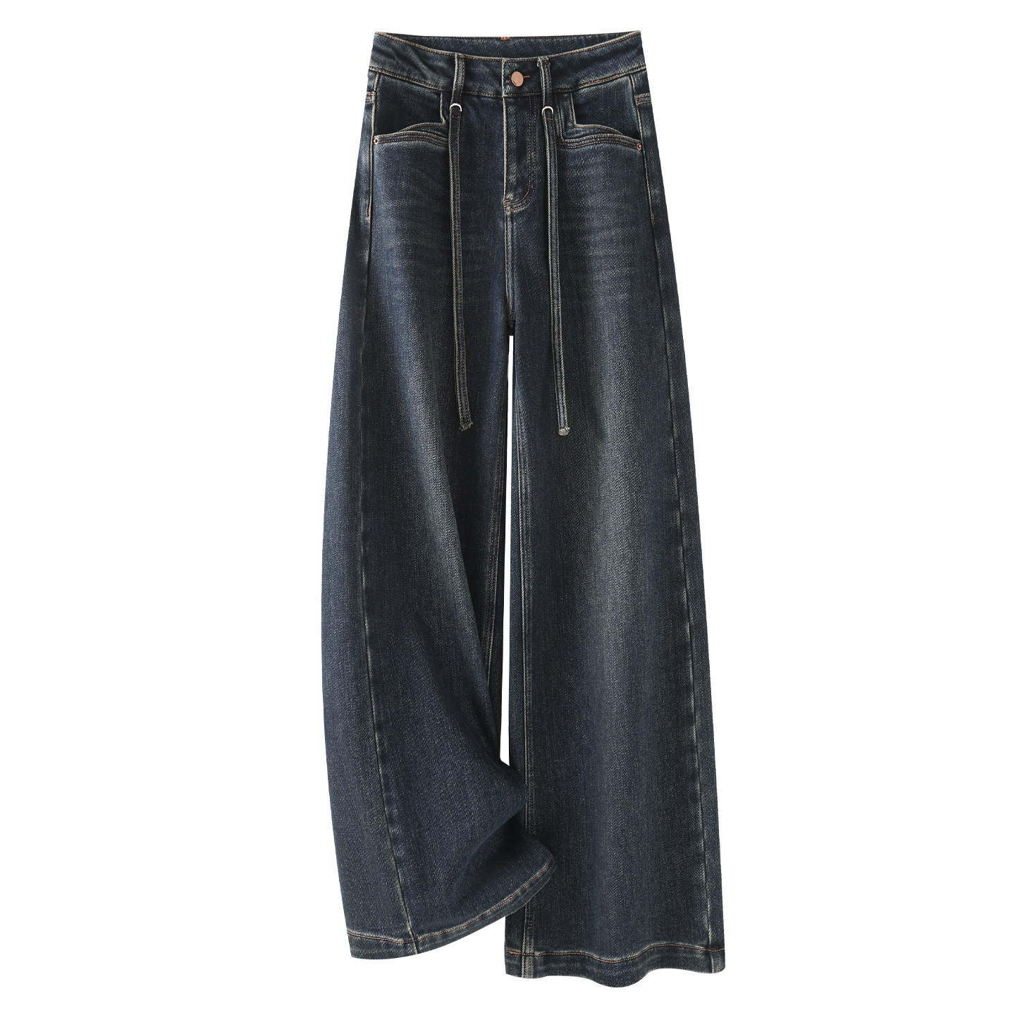 复古蓝阔腿牛仔裤女2025新款秋冬高腰宽松窄版显瘦垂感直筒裤长裤