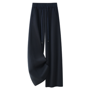 藏青色休闲阔腿裤女2025新款秋季高腰显瘦宽松慵懒风垂坠感直筒裤