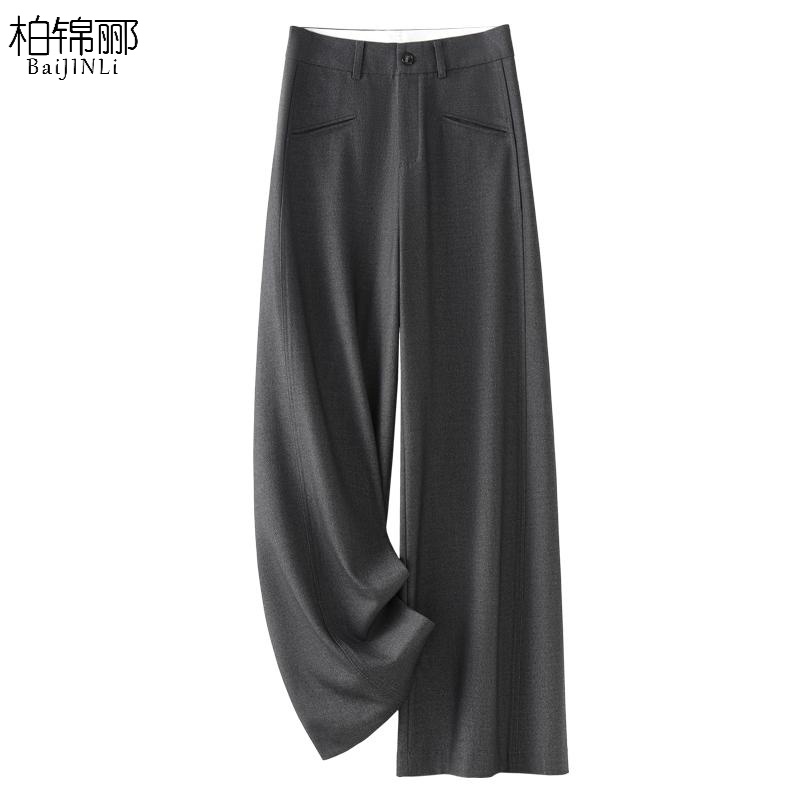 高级感灰色西装裤女2025新款春夏高腰垂感宽松休闲直筒阔腿裤春季