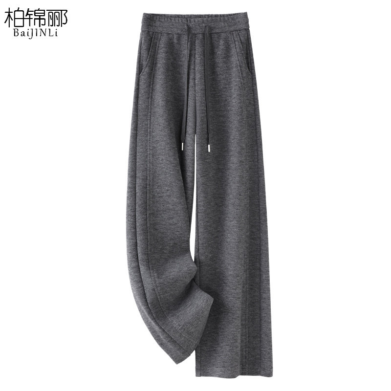 灰色软糯毛呢直筒裤子女2025新款秋冬款休闲糯米裤高腰阔腿裤卫裤