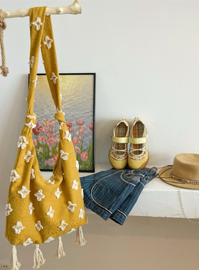 去有风的地方 出游旅行斜挎包黄色流苏布包波西米亚女包