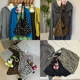 三款豹纹印花布包 韩国布包百搭单肩2025新款大容量欧美通勤女包