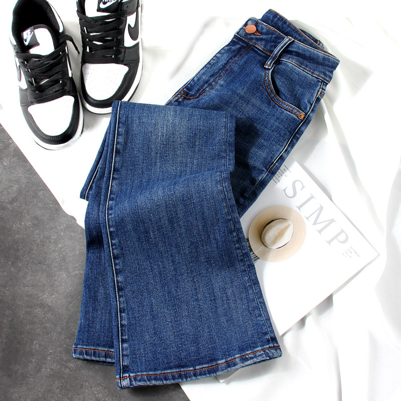 2025春秋新款喇叭裤女高腰显瘦修身弹力复古九分微喇牛仔拖地长裤