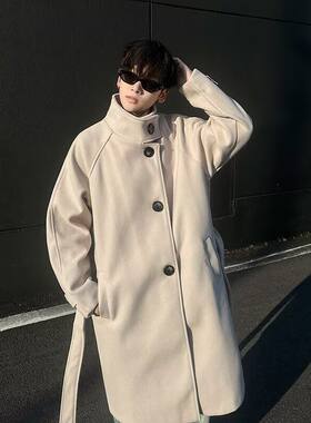 过膝宽松呢大衣男中长款女款韩