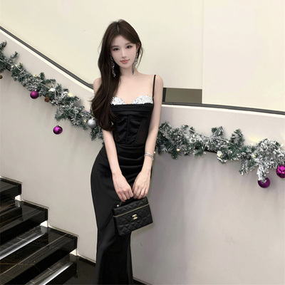 秋冬一字肩抹胸连衣裙女