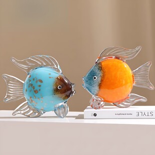 高档琉璃鱼摆件轻奢家居装饰品现代简约酒柜玻璃玄关客厅创意摆设