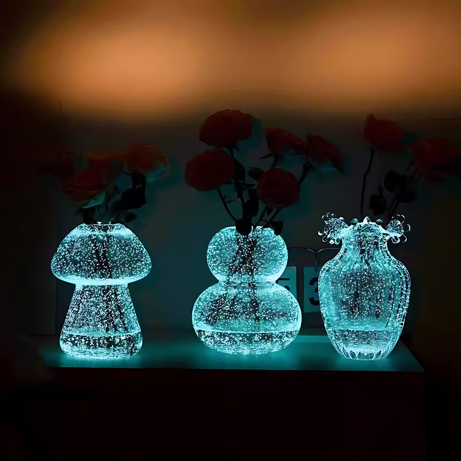 【加厚夜光花瓶】轻奢高级感大口径花瓣浪花口水培器皿客厅插花器