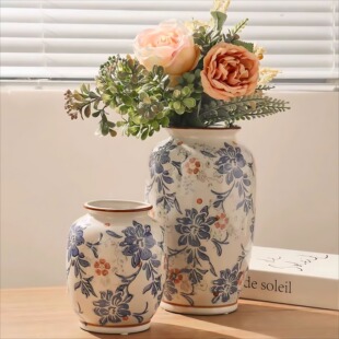 高级感复古青花瓷花瓶陶瓷新中式摆件客餐厅鲜花插花家居装饰陶罐