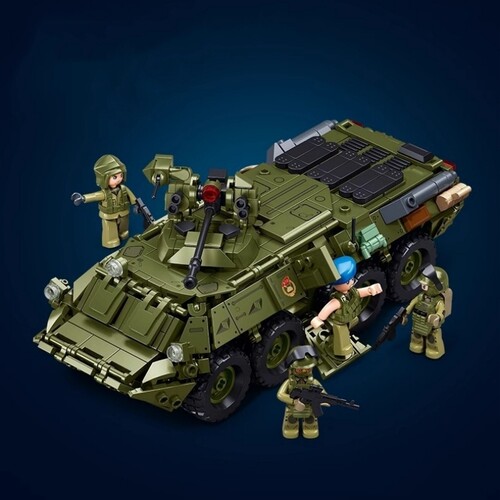 小鲁班积木步兵战车防空坦克军事拼装适用于积木装甲车btr80