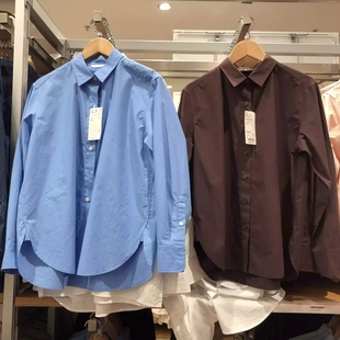 春季女装全棉衬衫长袖衬衣休闲通勤条文外套高级感纯色上衣482828