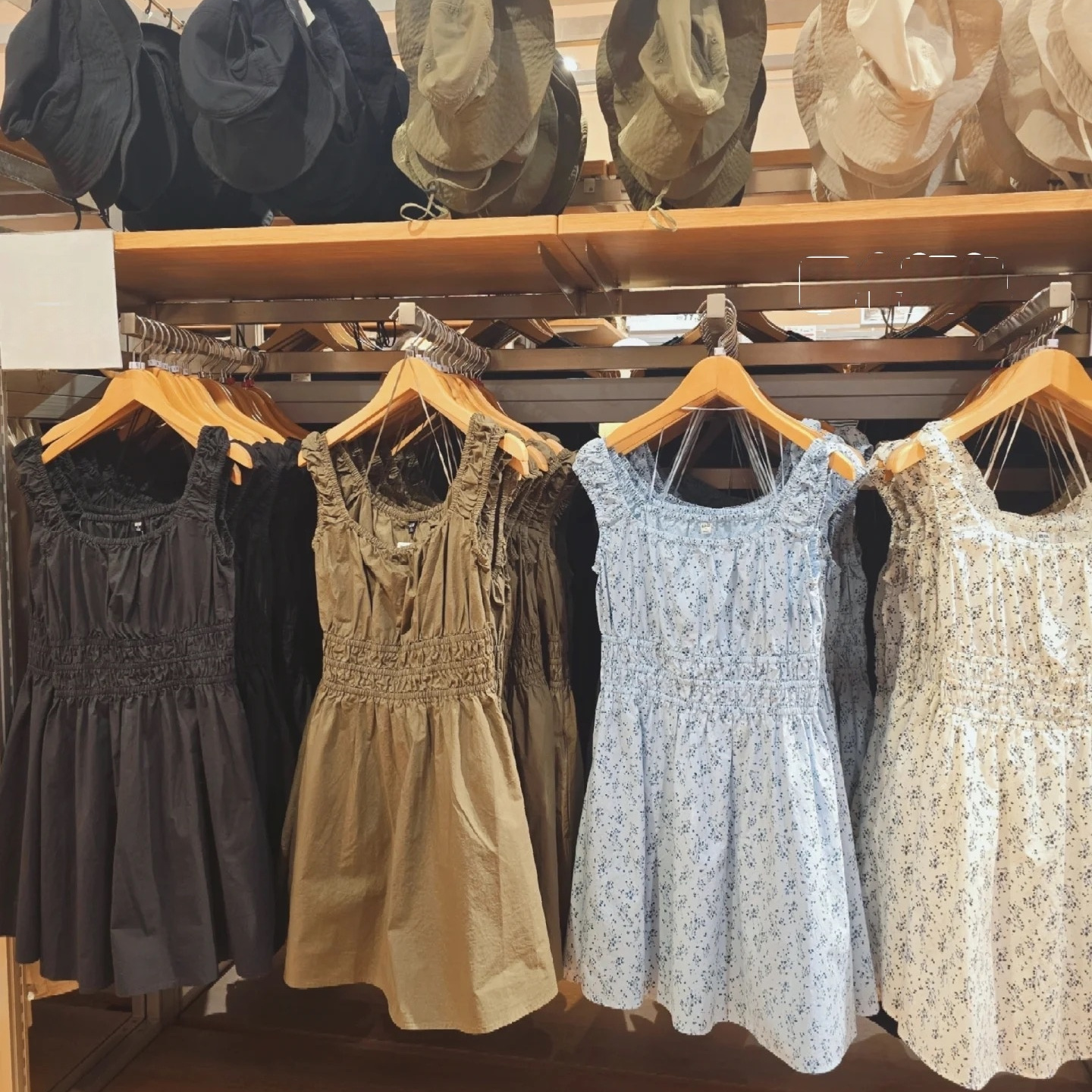 日系夏棉质印花抽褶迷你连衣裙无袖小个子短裙女装477842 475807