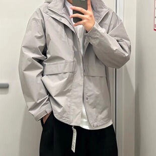 日单新款 防风立领茄克外套夹克休闲宽松连帽外套475038 男女情侣款