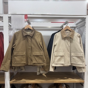 春季女装休闲短茄克巴恩风翻领夹克双口袋工装外套483807 484664