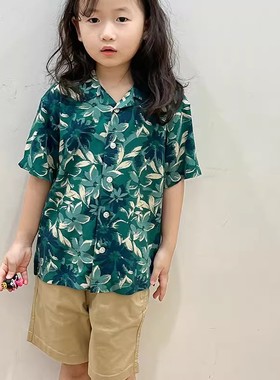 2023夏季童装男女童印花开领短袖衬衫亲子装456544/456545/455220