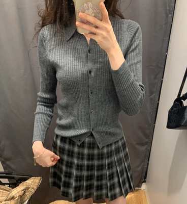 螺纹系扣polo外传针织衫