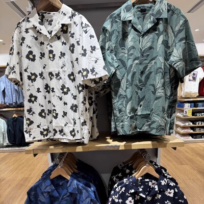 日单夏季男威夷短袖代尔棉混纺印花沙滩衬衫474521/474522/477644