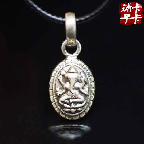 新到补货*印度招财神Ganesh象鼻神925纯银做旧小项坠子项链送绳