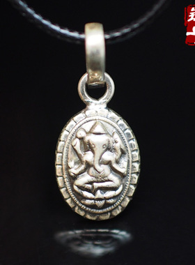 新到补货*印度招财神Ganesh象鼻神925纯银做旧小项坠子项链送绳