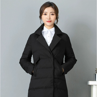 移动西装 外套冬季 领羽绒服女保暖冬装 制服黑色长款 营业厅工装 新款
