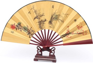 中国风9寸14方头青竹骨绢扇 双面印刷折扇 戏曲舞蹈折扇扇子