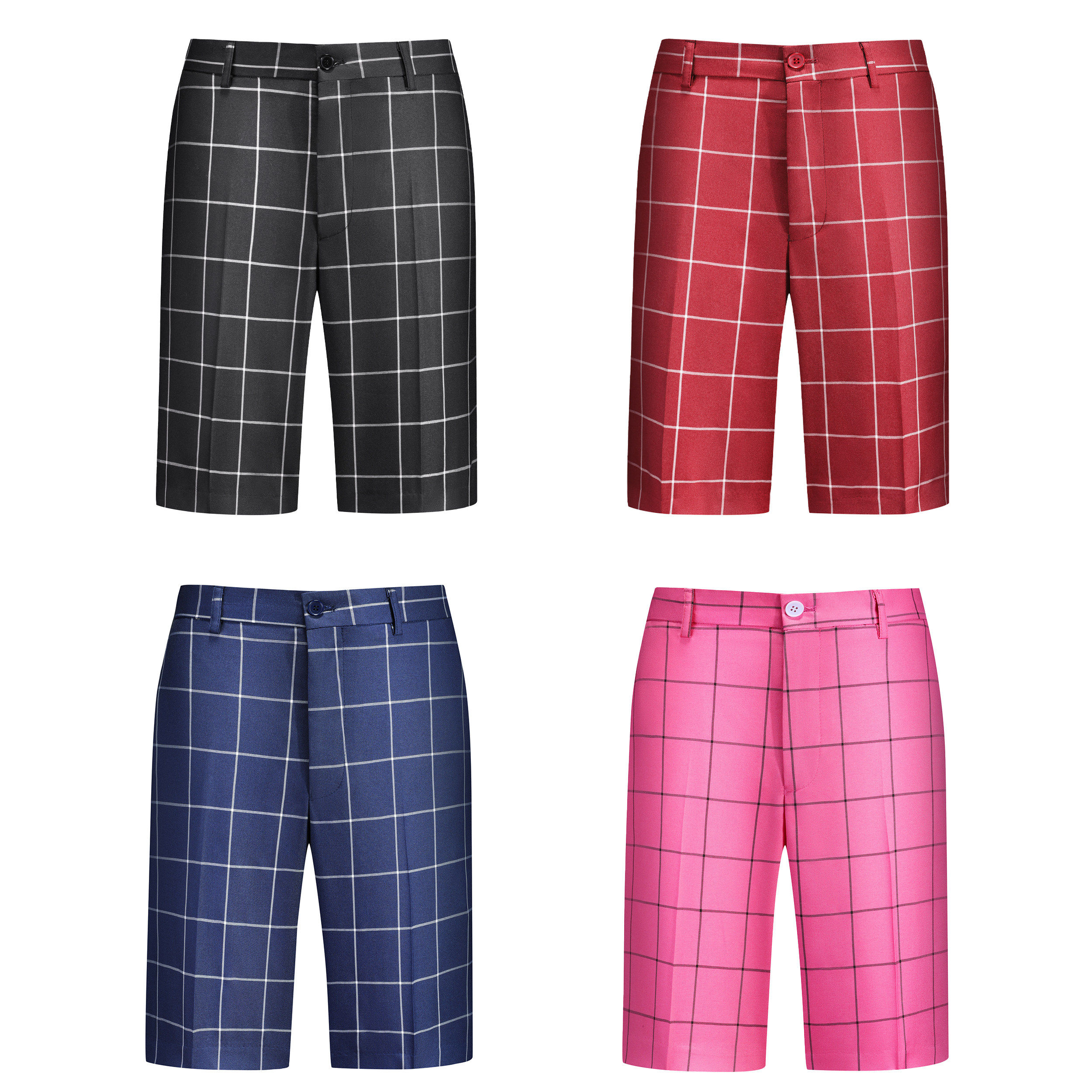 夏季新品格子西装裤男大码免烫商务休闲直筒裤子网红男款五分裤