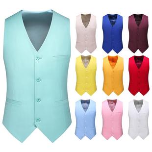 浅绿色马甲男上衣青年学生彩色西装 外套商务百搭伴郎团背心 男士