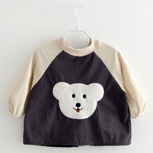 秋冬新款卡通婴儿反穿衣男女童防水吃饭围兜宝宝耐脏外穿罩衣长袖