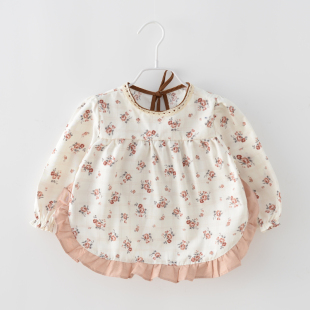 女童公主风可爱纯棉罩衣宝宝新款 围兜吃饭防水反穿衣儿童外穿防脏